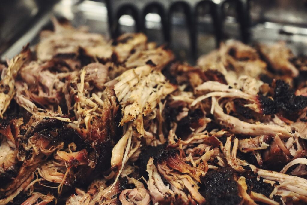 grilled meat, meal, pulled pork