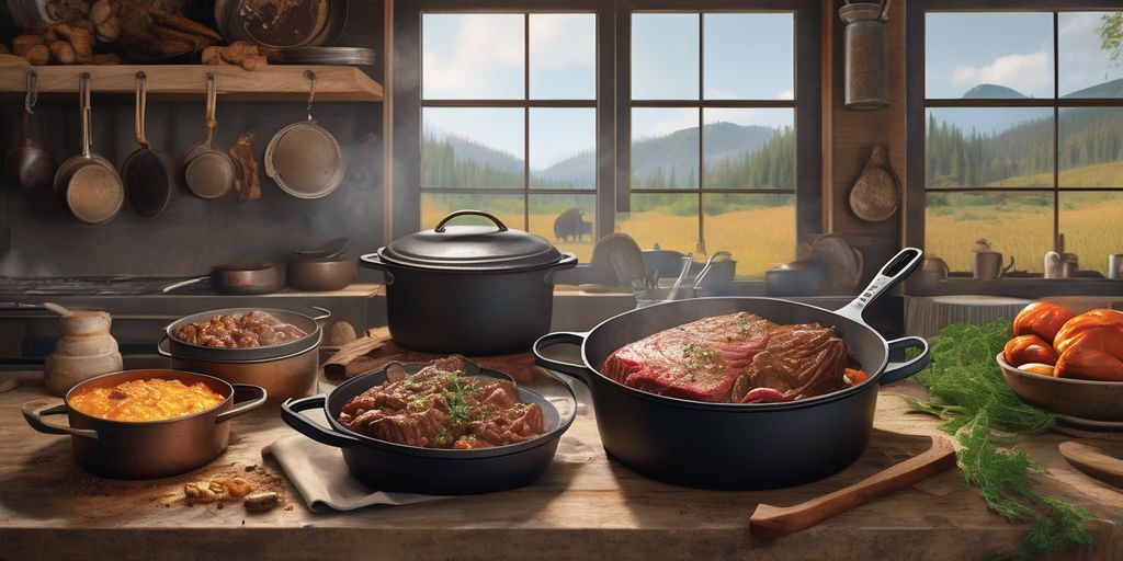 Dutch oven recipes with beef in a rustic kitchen setting