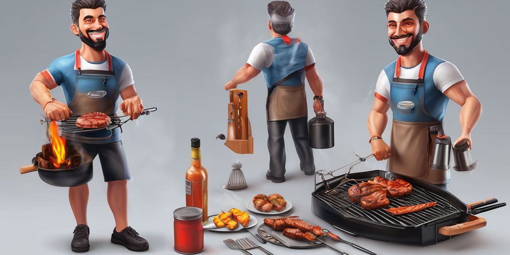 grill master with barbecue accessories