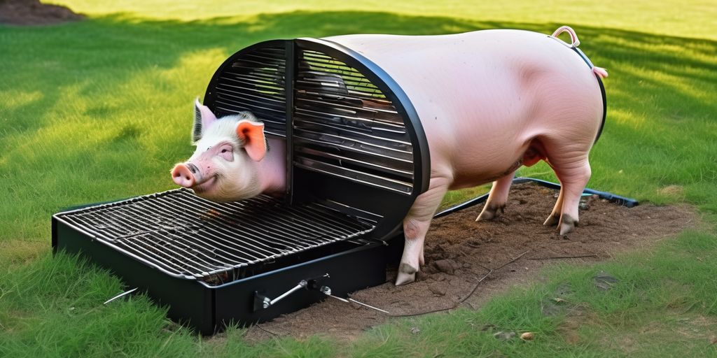 DIY pig roast grill in backyard